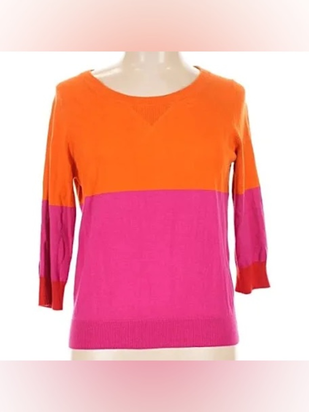 JCP Colorblock Crewneck Cashmere blend Sweater in Orange and Pink Small